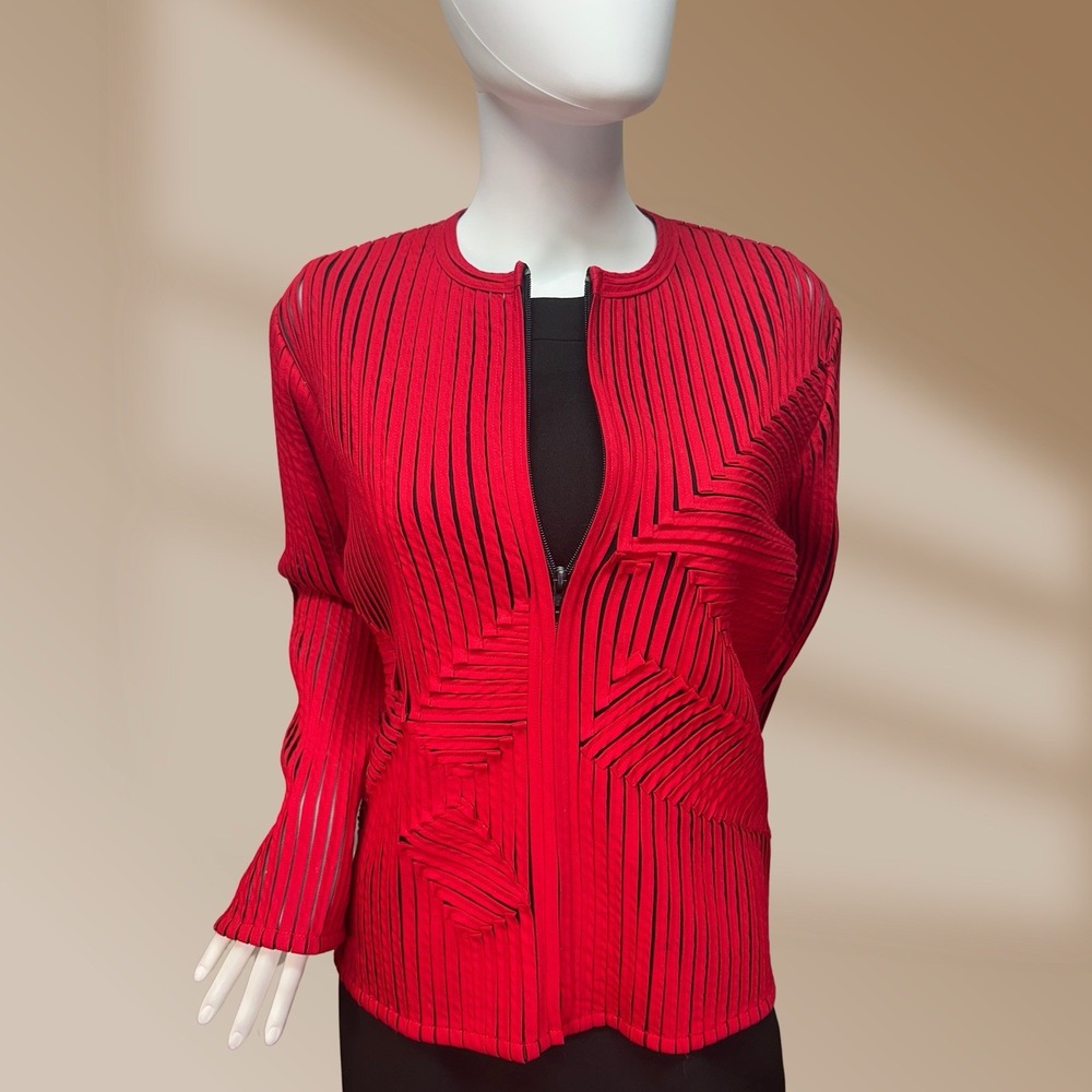 Laura Ashley Unique Design Ladies Red Ribbon Line Jacket Sz Petite Large NWOT